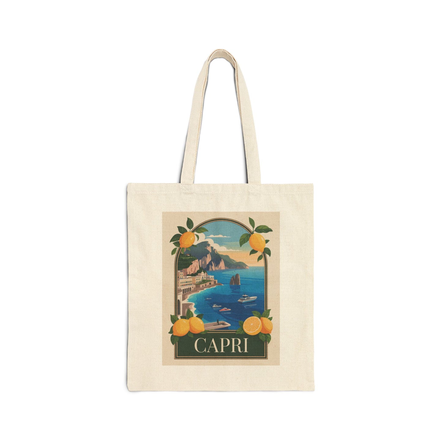 Vintage Themed Capri Cotton Canvas Tote Bag, Eco-Friendly Beach Bag, Travel Bag, Gift for Her, Vacation Accessories