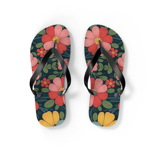 Vibrant Floral Flip Flops - Summer Sandals, Beach Footwear, Vacation Essentials, Poolside Style, Gift for Her