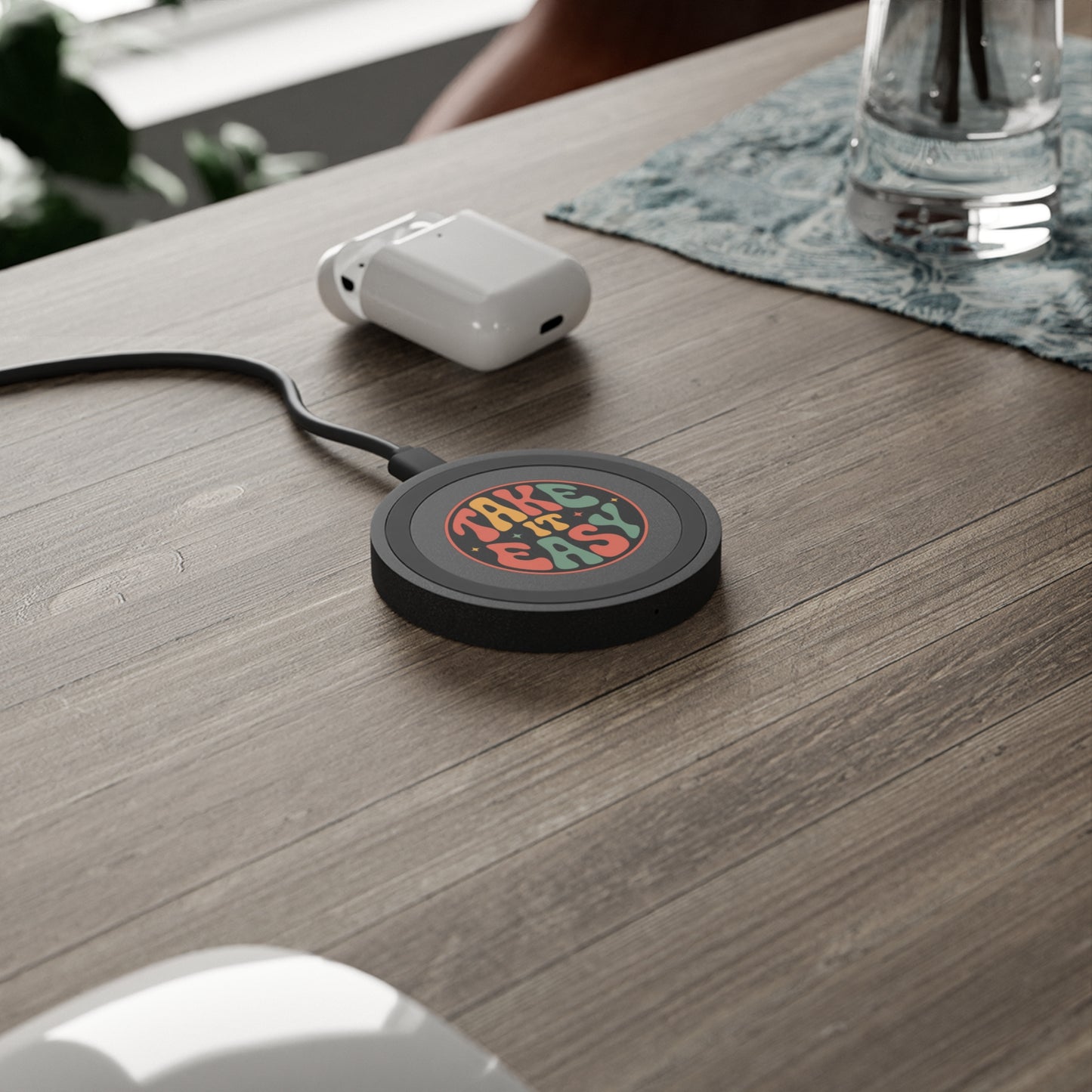 Retro Vibe Wireless Charging Pad - Take It Easy Design, Bohemian Style, Tech Gift, Home Office Decor, Holiday Present
