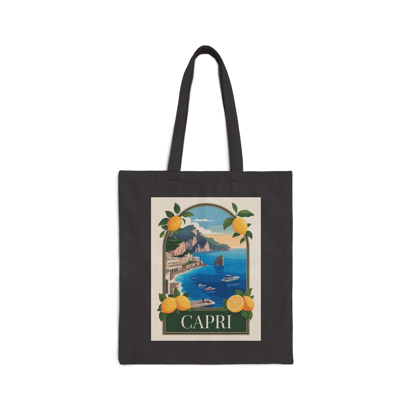 Vintage Themed Capri Cotton Canvas Tote Bag, Eco-Friendly Beach Bag, Travel Bag, Gift for Her, Vacation Accessories
